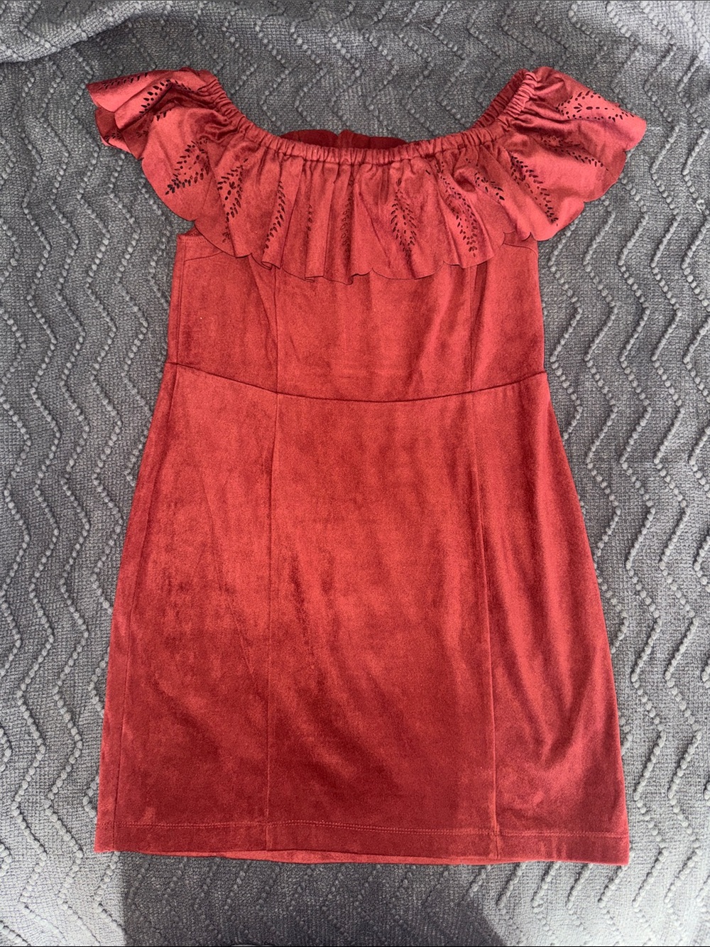 Shyanne Rust Red Off-Shoulder Ruffle Dress